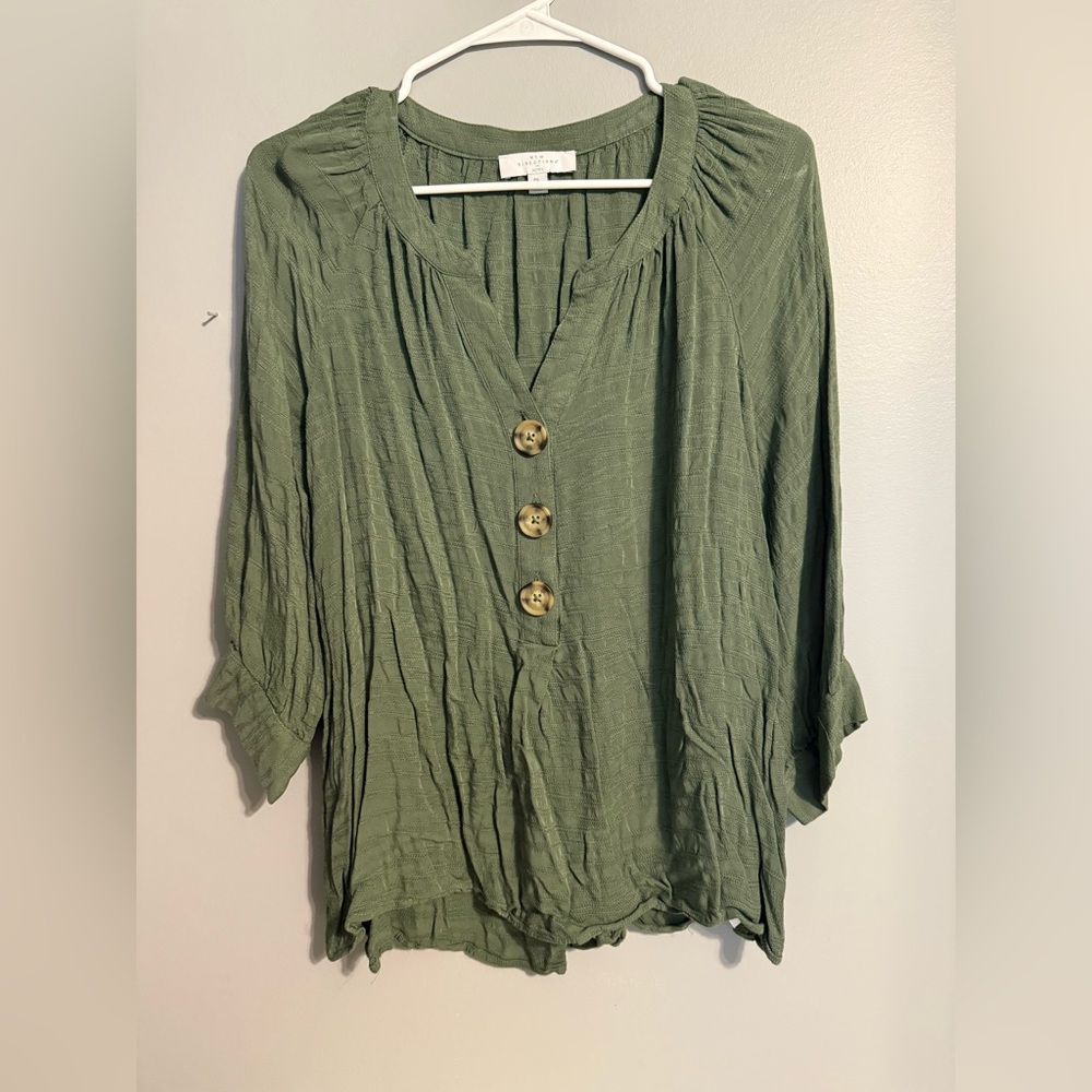 New Directions Olive Button-Front Blouse